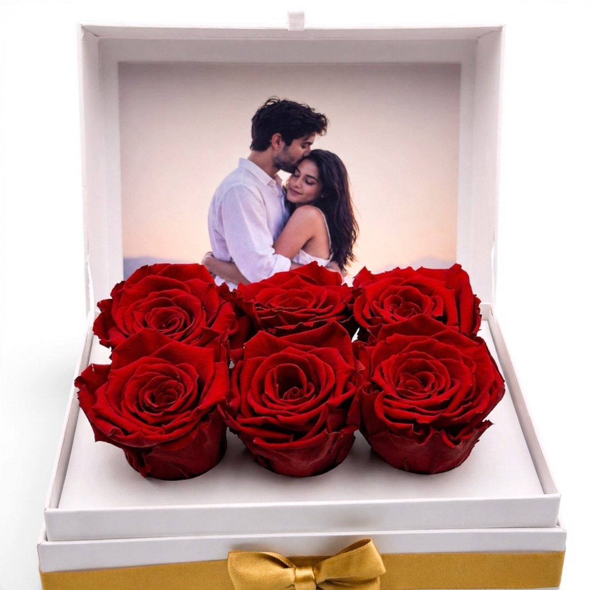 Cofret White - 6 Rosas, foto y chocolates - arreglo de rosas - Rosata Floral