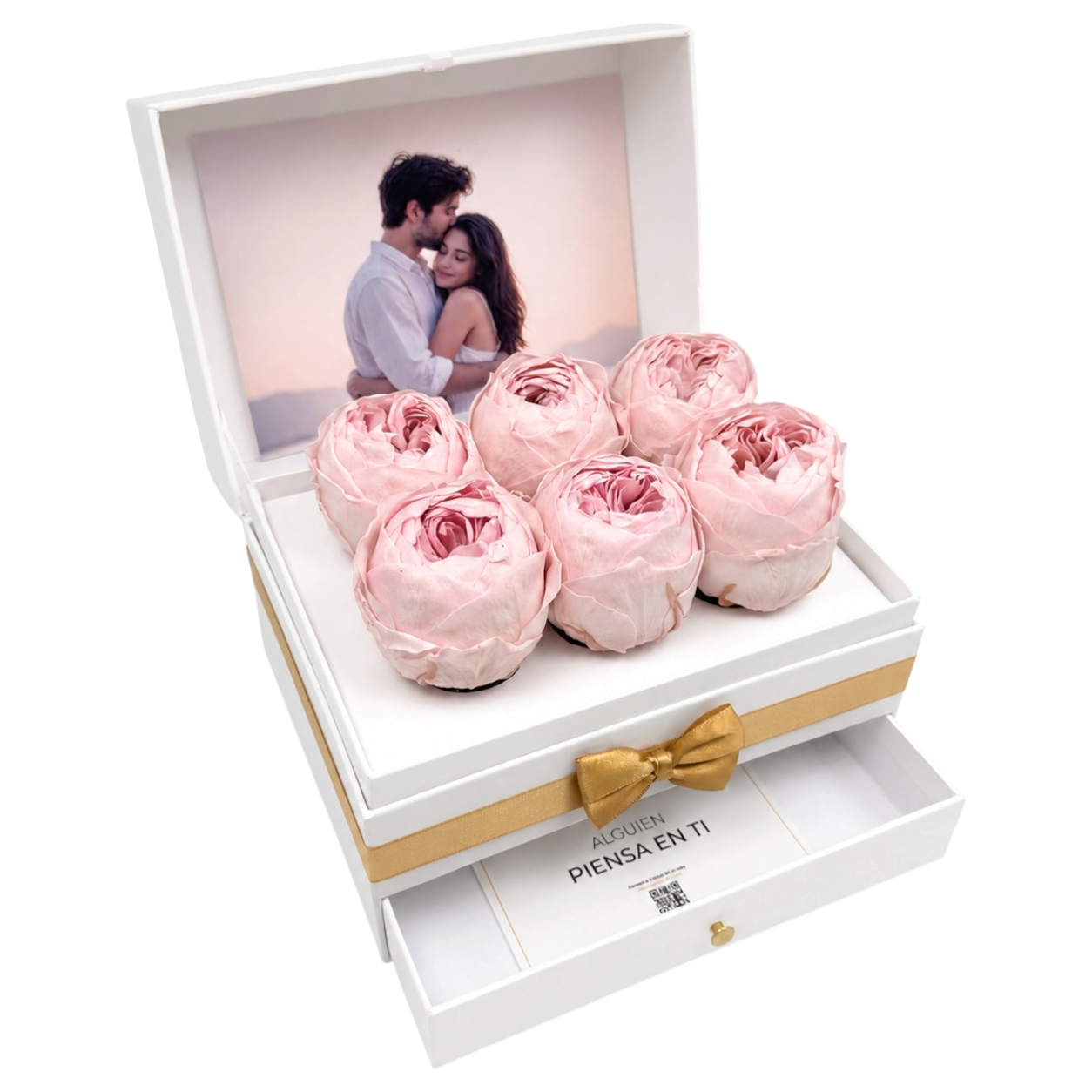 Cofret White | 6 peonias con foto