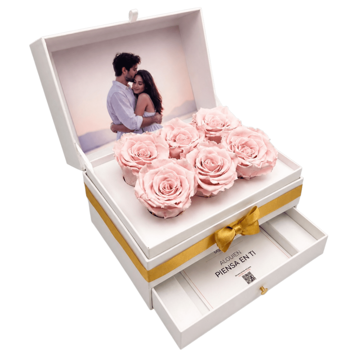 Cofret White - 6 rosas eternas en cofre - arreglo de rosas - Rosata Floral