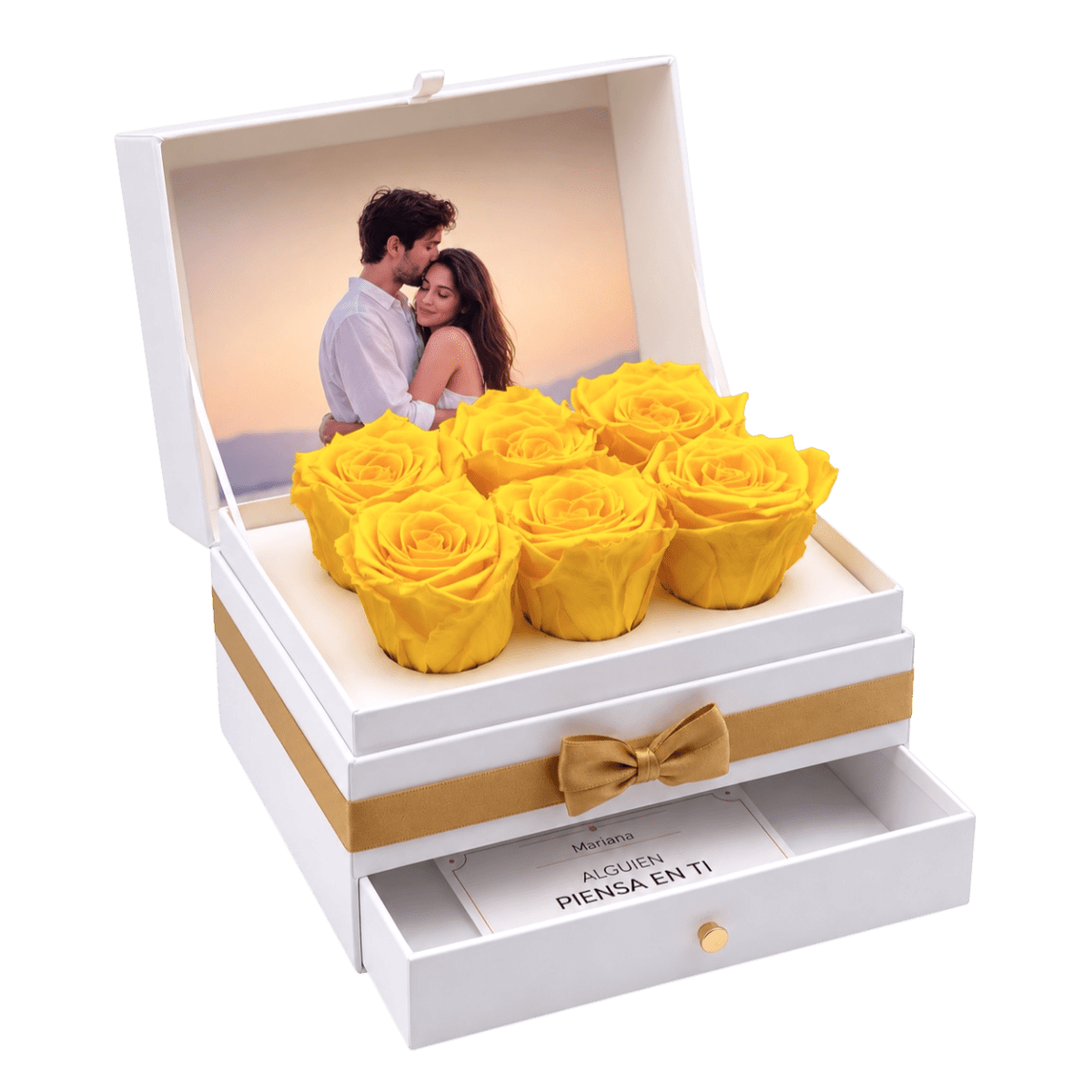 Cofret White | 6 Rosas Amarillas - arreglo de rosas - Rosata Floral