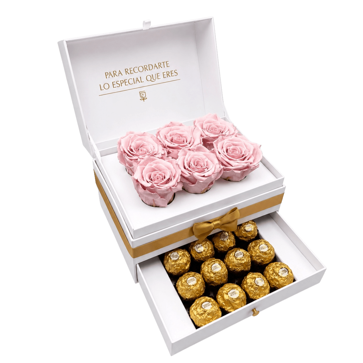 Cofret White de rosas con chocolates - arreglo de rosas - Rosata Floral