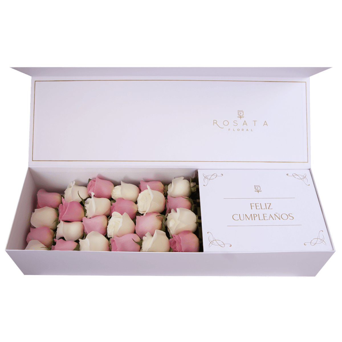 Classic White - Feliz Cumpleaños - arreglo de rosas - Rosata Floral