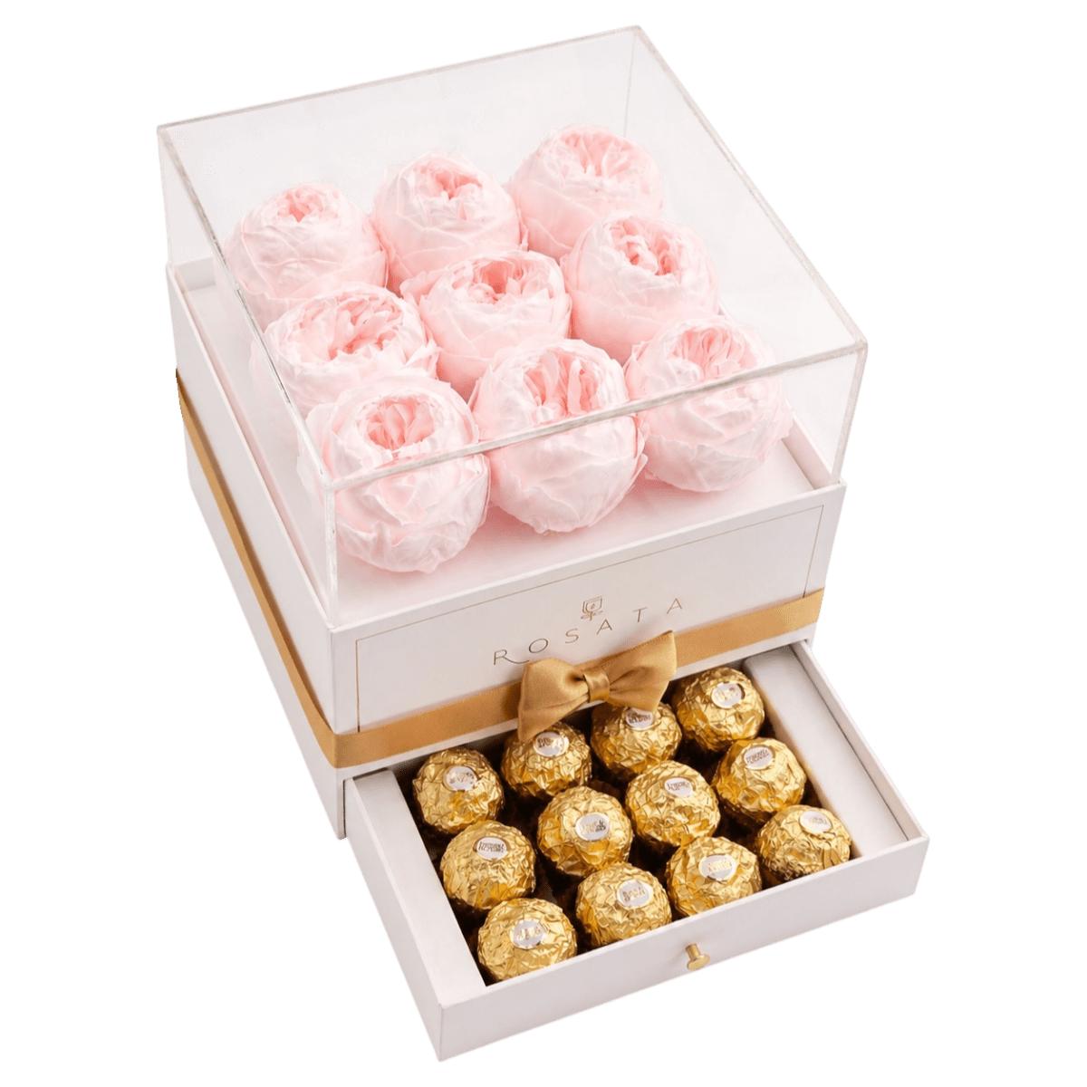 Harmonia White - 9 Peonias con chocolates - arreglo de rosas - Rosata Floral