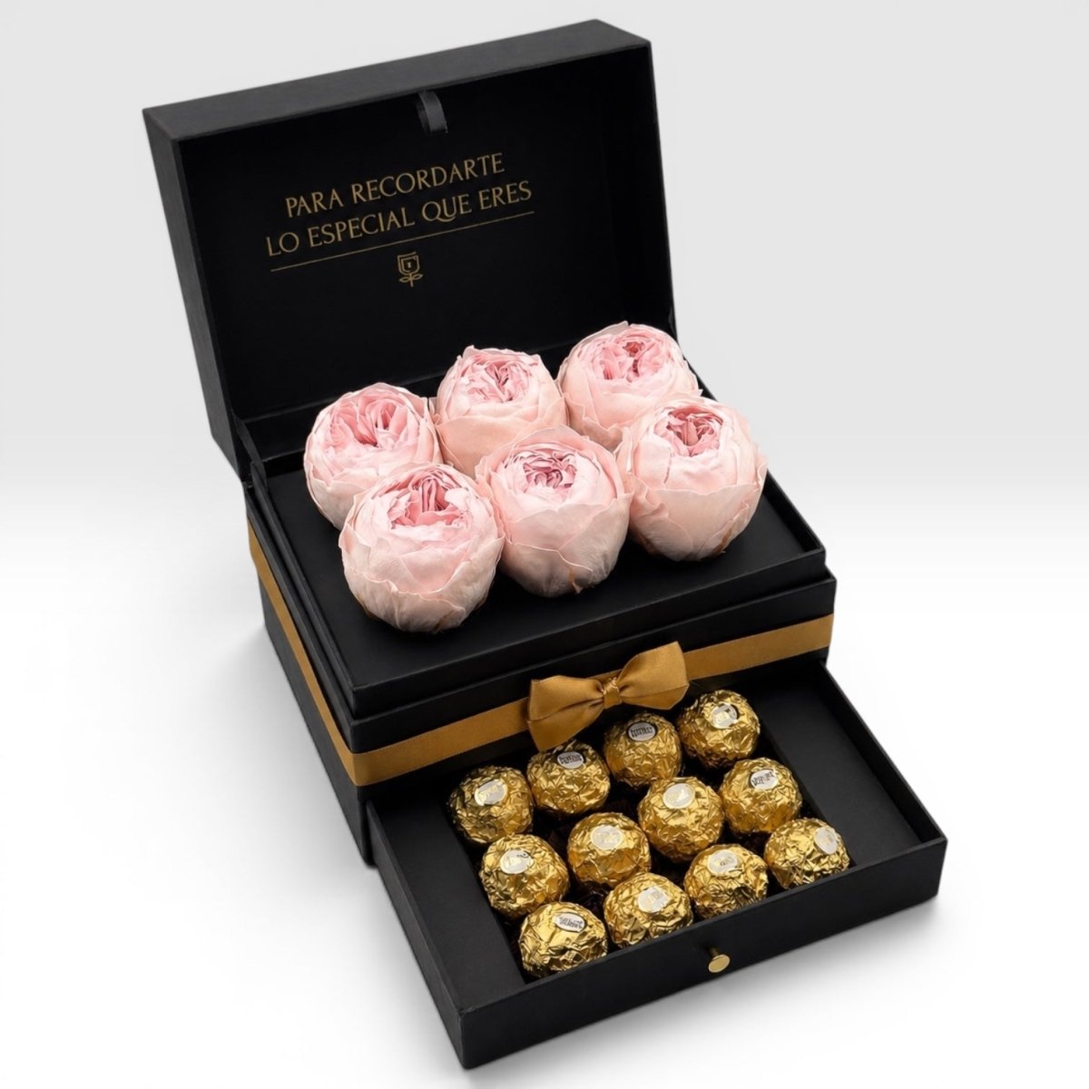 Cofret - 6 peonias con chocolates - arreglo de rosas - Rosata Floral
