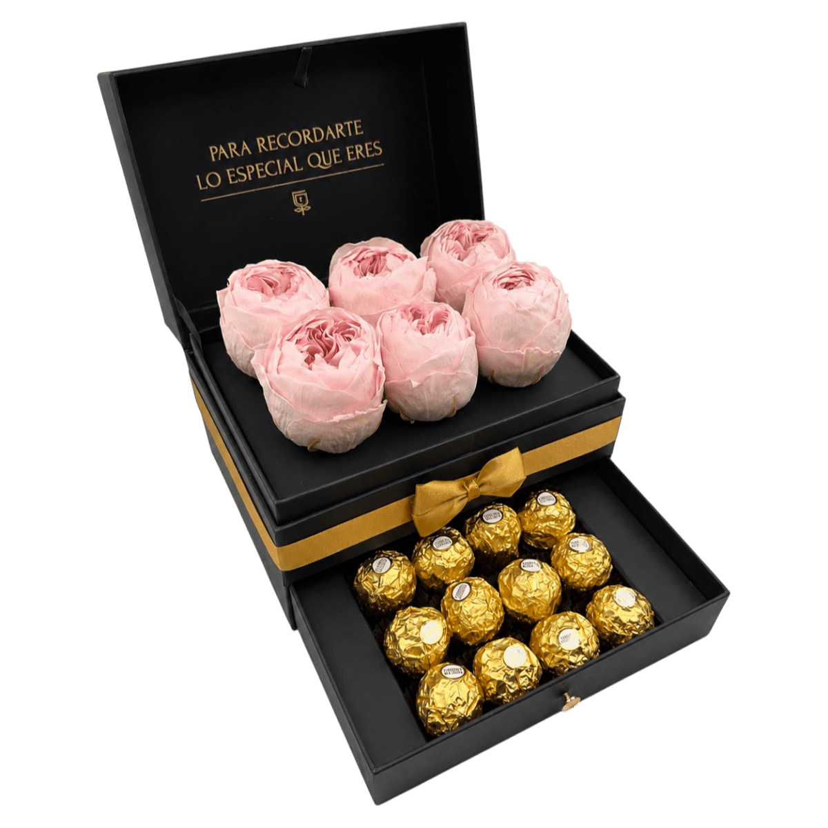 Cofret | 6 peonias con chocolates - arreglo de rosas - Rosata Floral