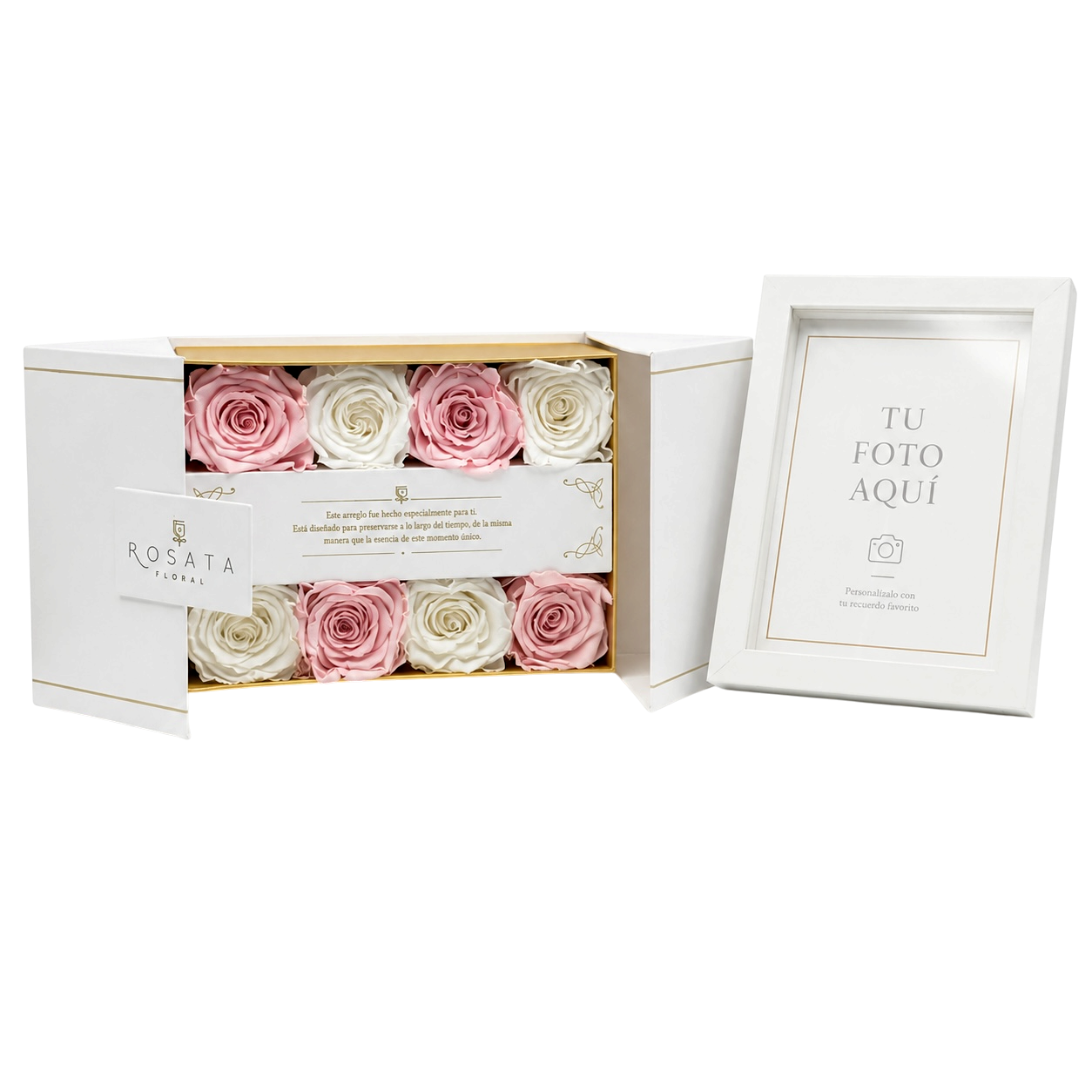 EVEROSE WHITE | 8 ROSAS CON MARCO Y FOTO
