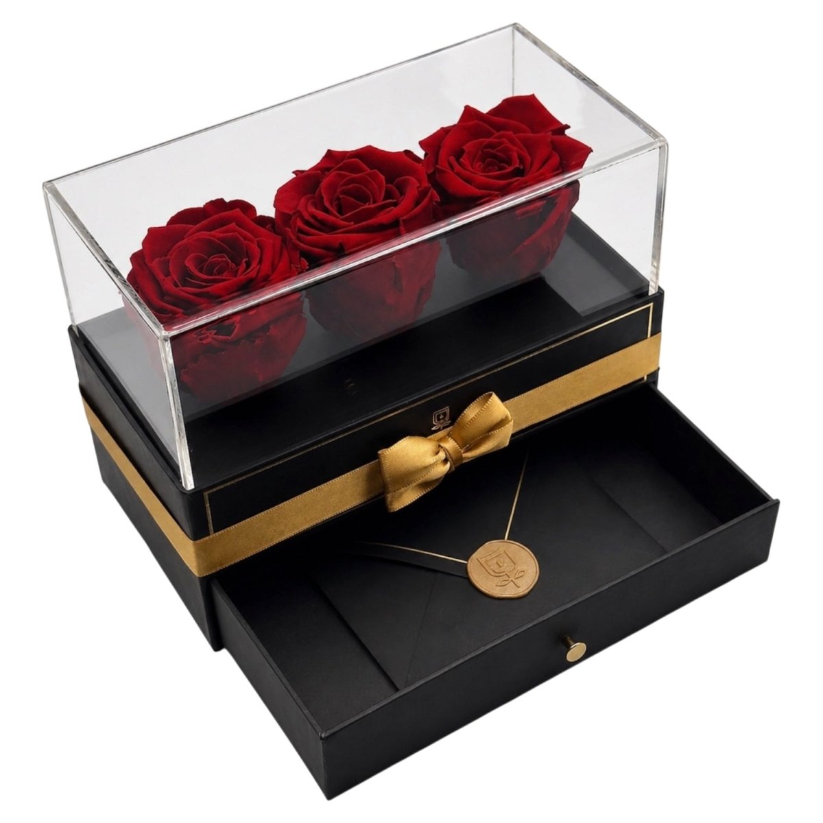 Harmonia - 3 rosas con cajonera - arreglo de rosas - Rosata Floral