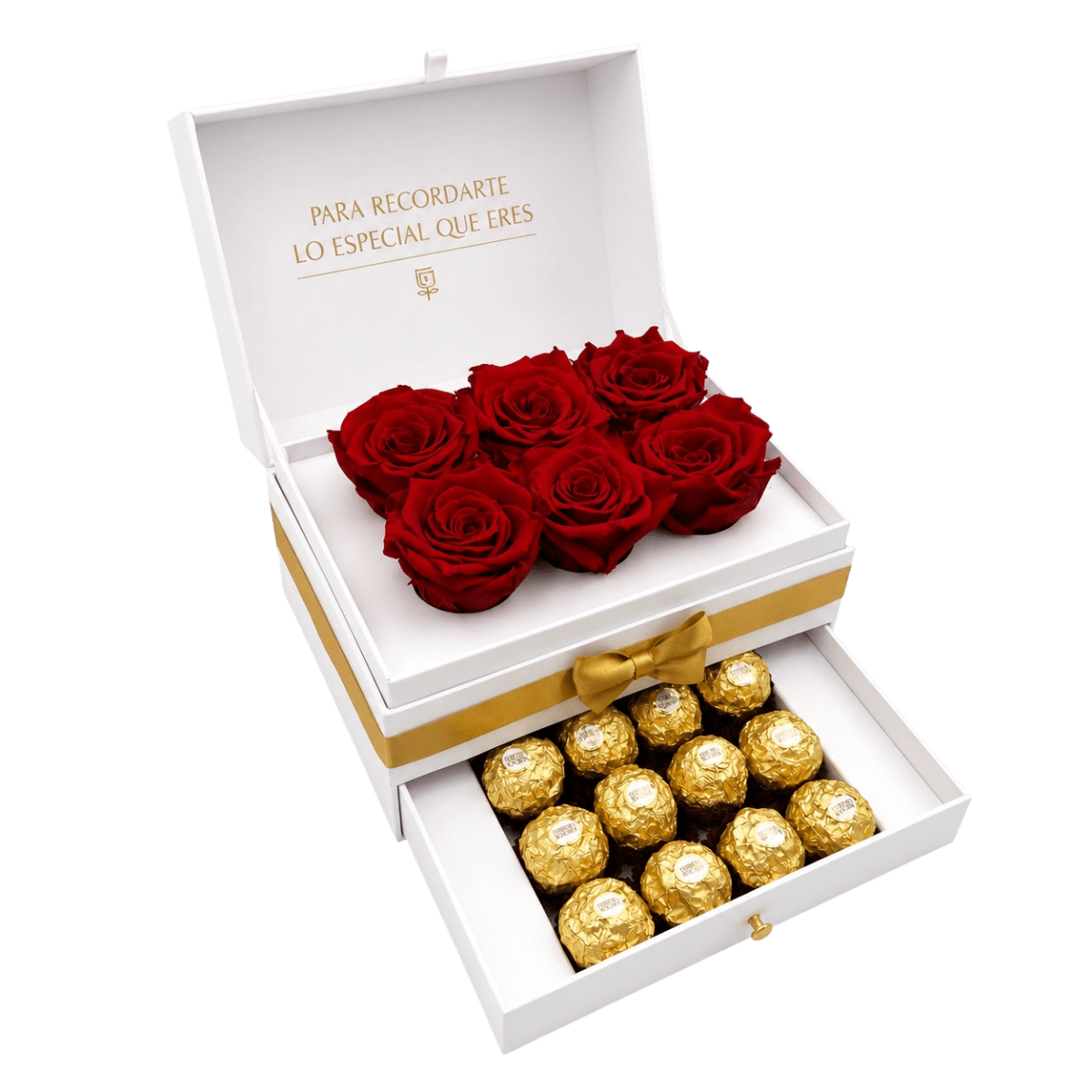 Cofret White de rosas con chocolates - arreglo de rosas - Rosata Floral