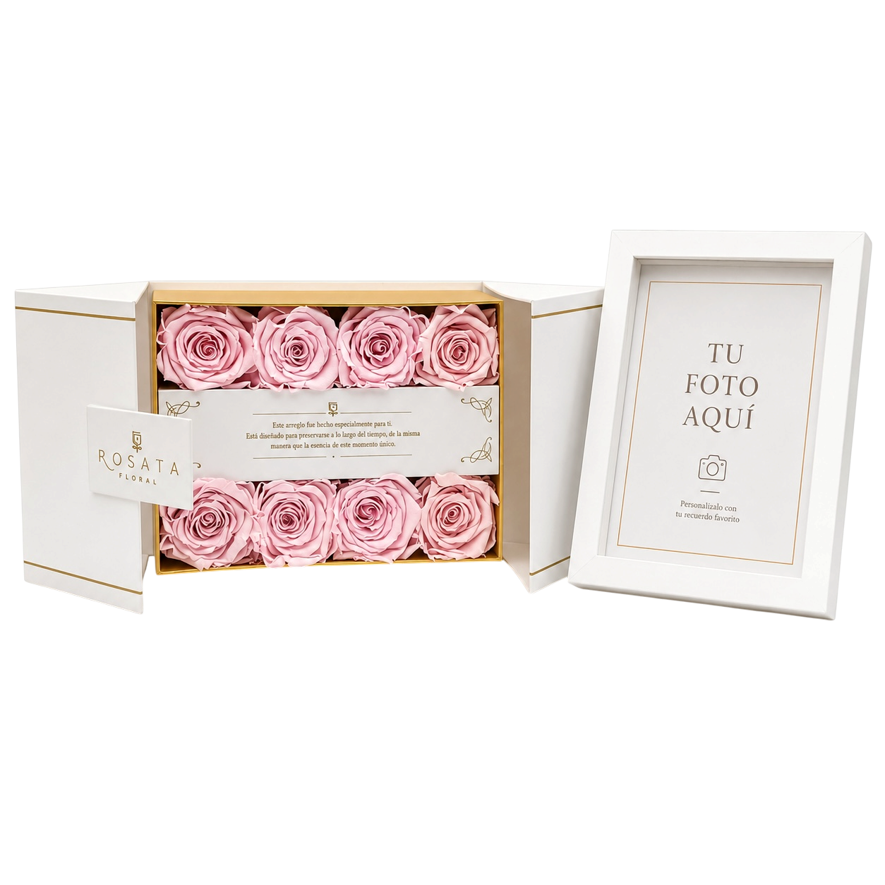 EVEROSE WHITE | 8 ROSAS CON MARCO Y FOTO