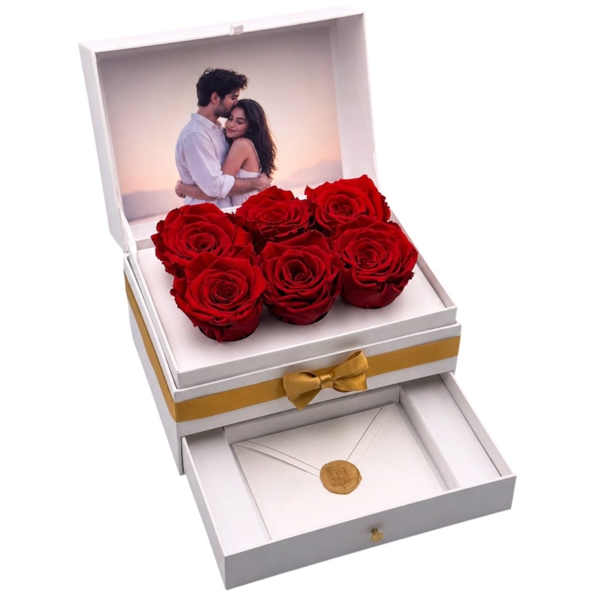 Cofret White - 6 rosas con foto - arreglo de rosas - Rosata Floral