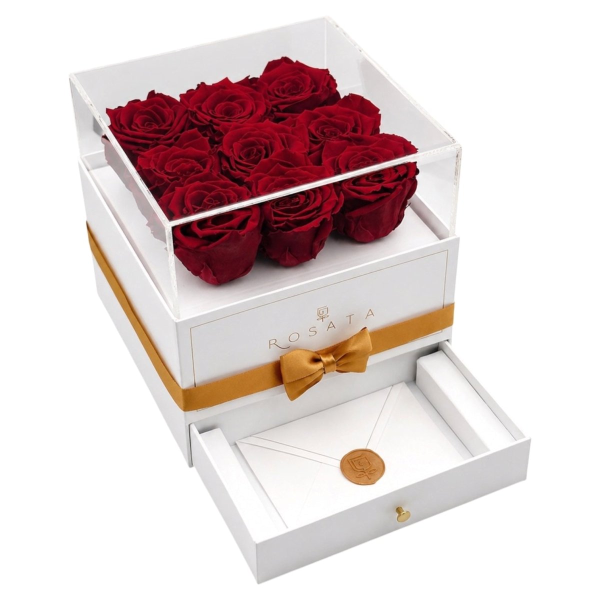 Harmonia White - 9 rosas con cajonera - arreglo de rosas - Rosata Floral