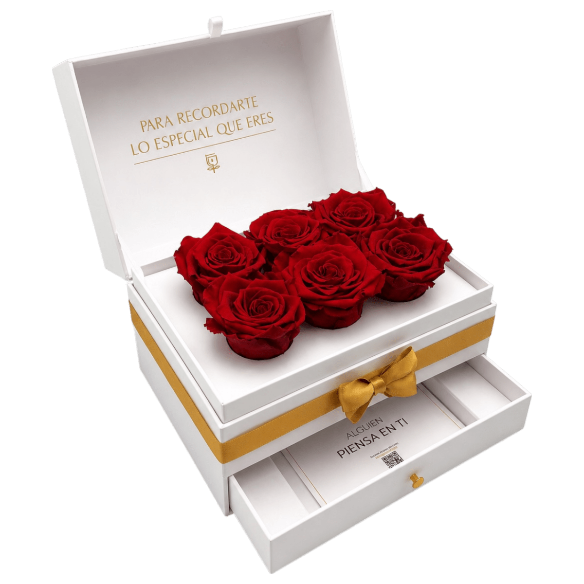 Cofret White - 6 rosas eternas en cofre - arreglo de rosas - Rosata Floral