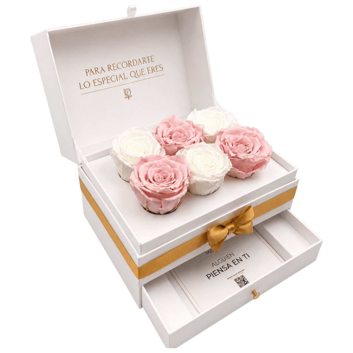 Cofret White - 6 rosas eternas en cofre - arreglo de rosas - Rosata Floral