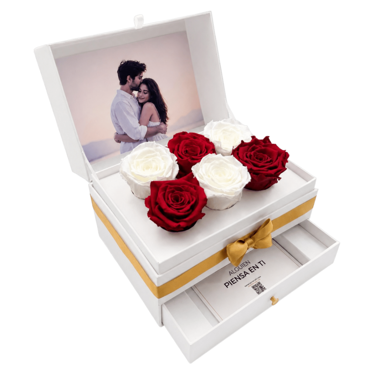 Cofret White - 6 rosas eternas en cofre - arreglo de rosas - Rosata Floral