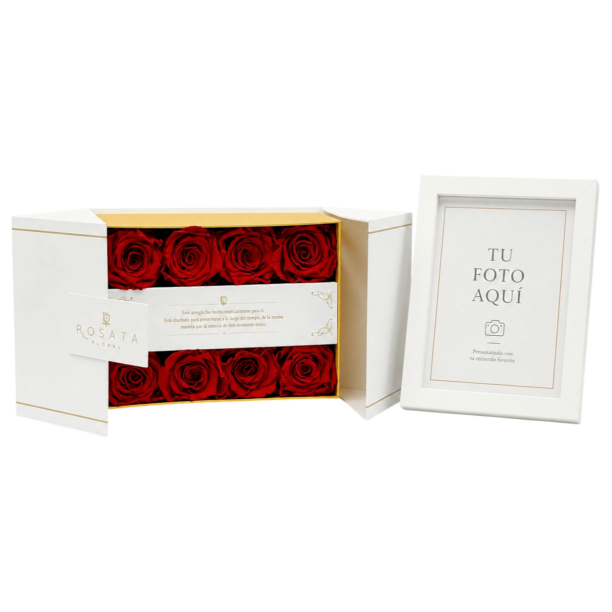 EVEROSE WHITE | 8 ROSAS CON MARCO Y FOTO