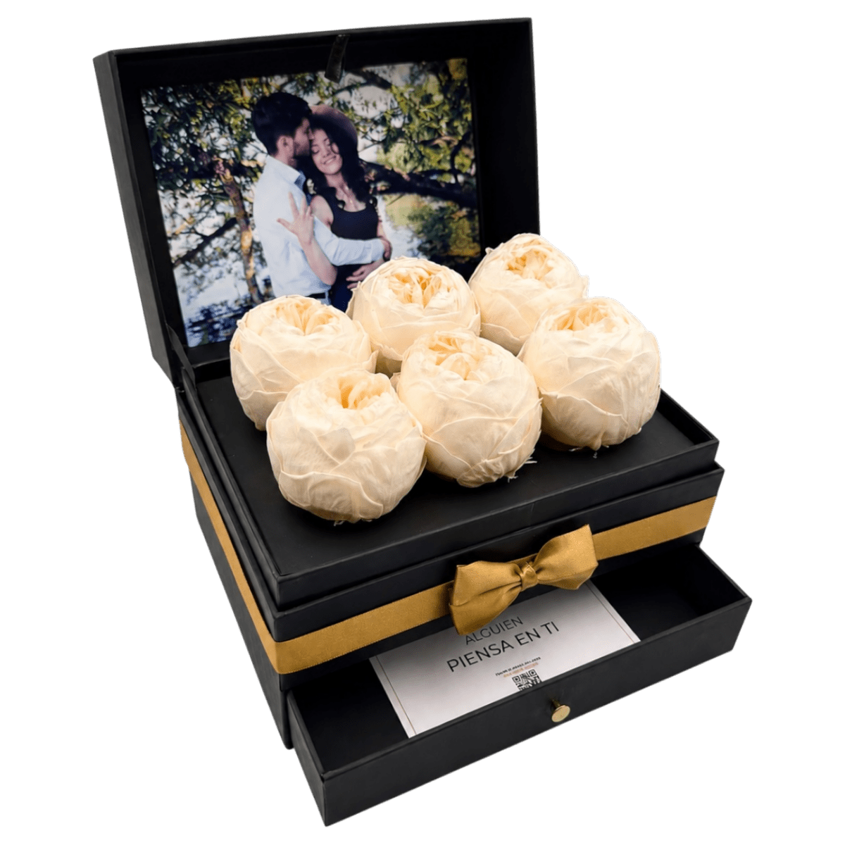 Cofret | 6 peonias con foto - arreglo de rosas - Rosata Floral