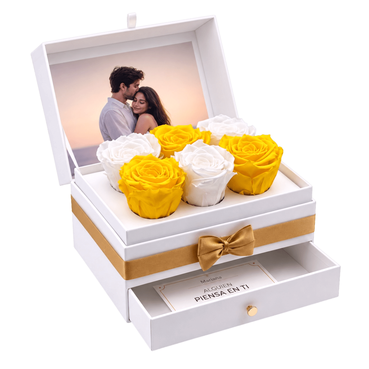Cofret White | 6 Rosas Amarillas - arreglo de rosas - Rosata Floral