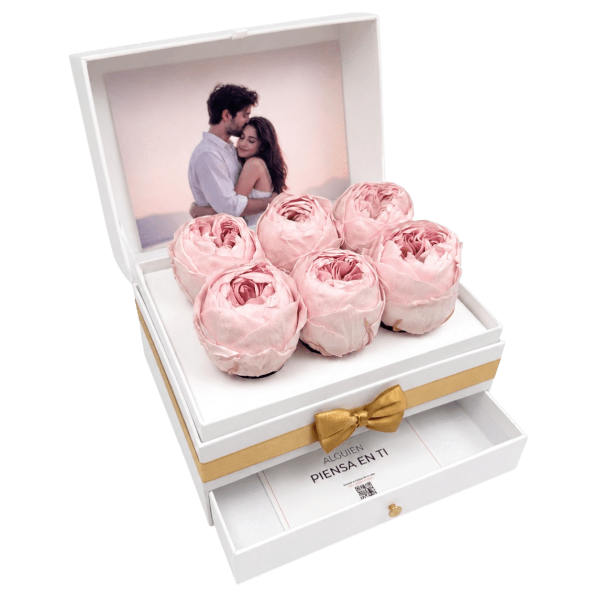 Cofret White | 6 peonias con foto - arreglo de rosas - Rosata Floral