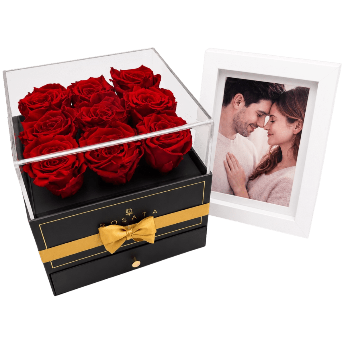 Harmonia | 9 Rosas con foto enmarcada - arreglo de rosas - Rosata Floral