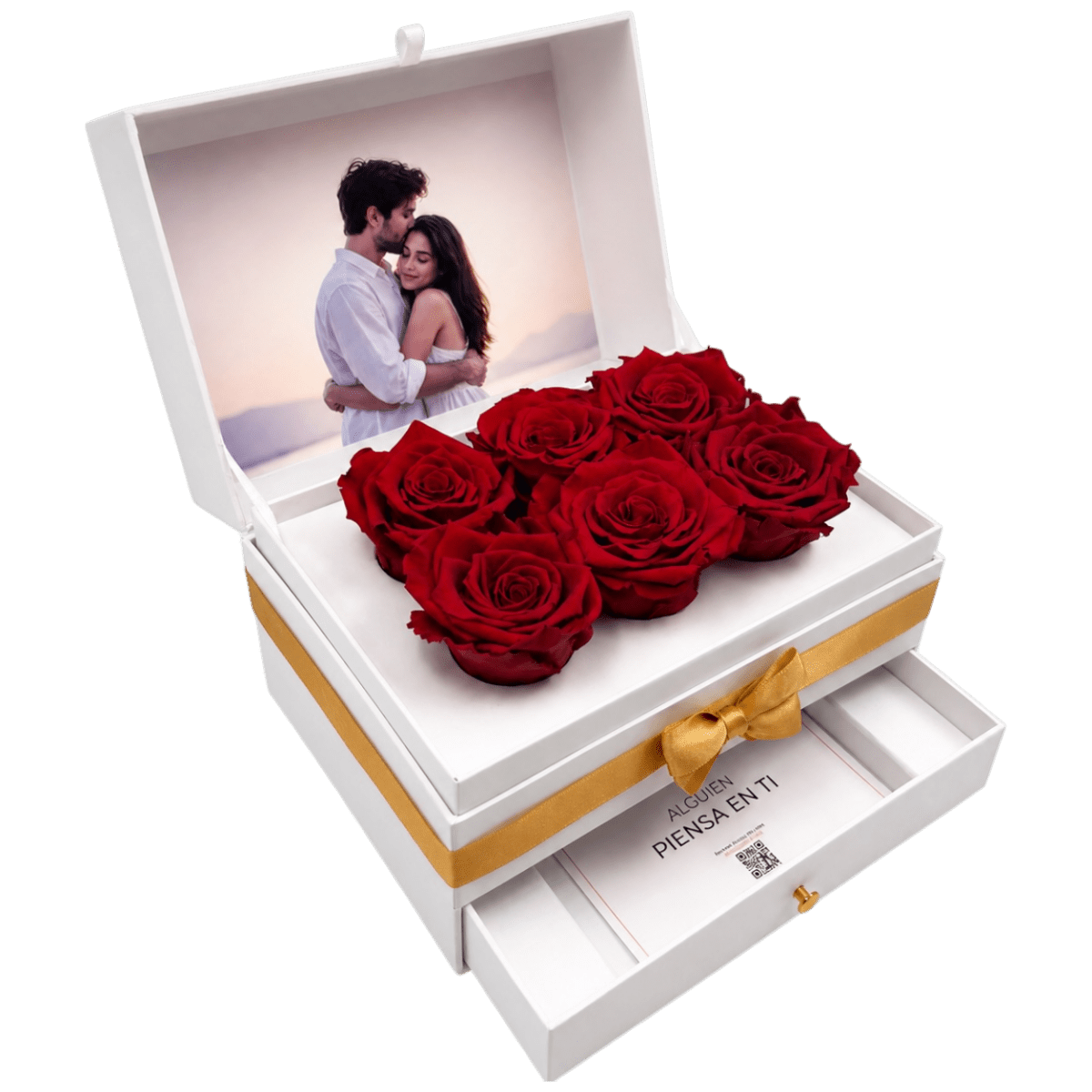Cofret White - 6 rosas eternas en cofre - arreglo de rosas - Rosata Floral