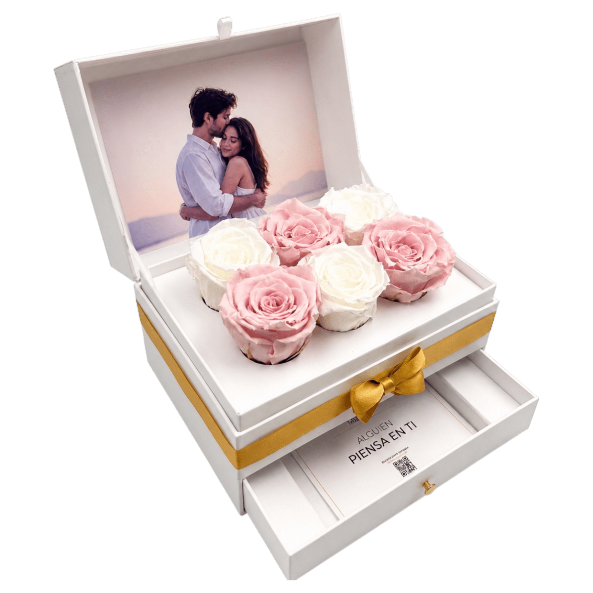 Cofret White - 6 rosas eternas en cofre - arreglo de rosas - Rosata Floral