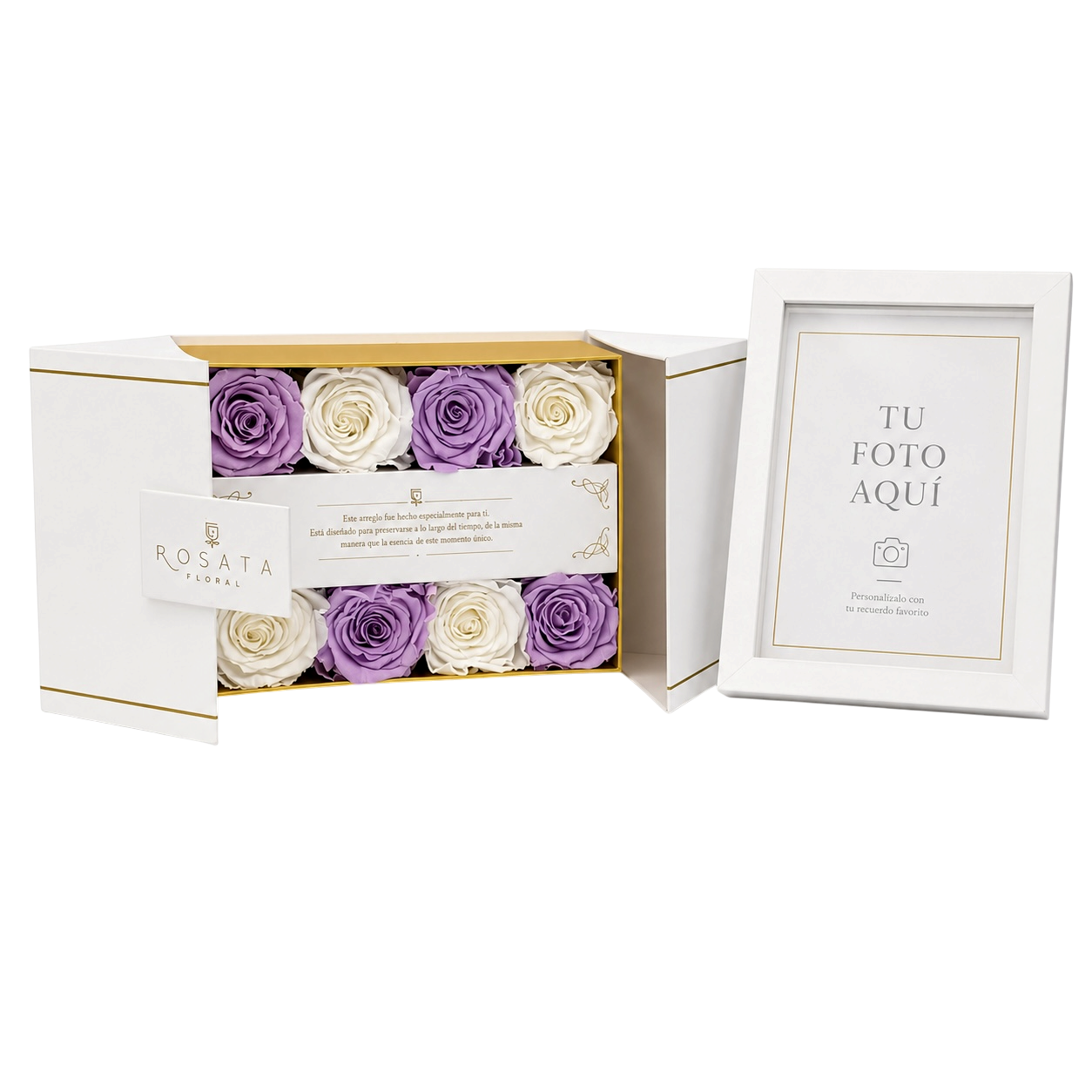 EVEROSE WHITE | 8 ROSAS CON MARCO Y FOTO