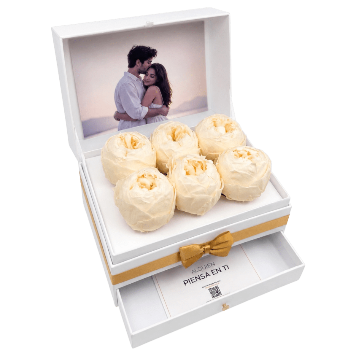 Cofret White | 6 peonias con foto - arreglo de rosas - Rosata Floral