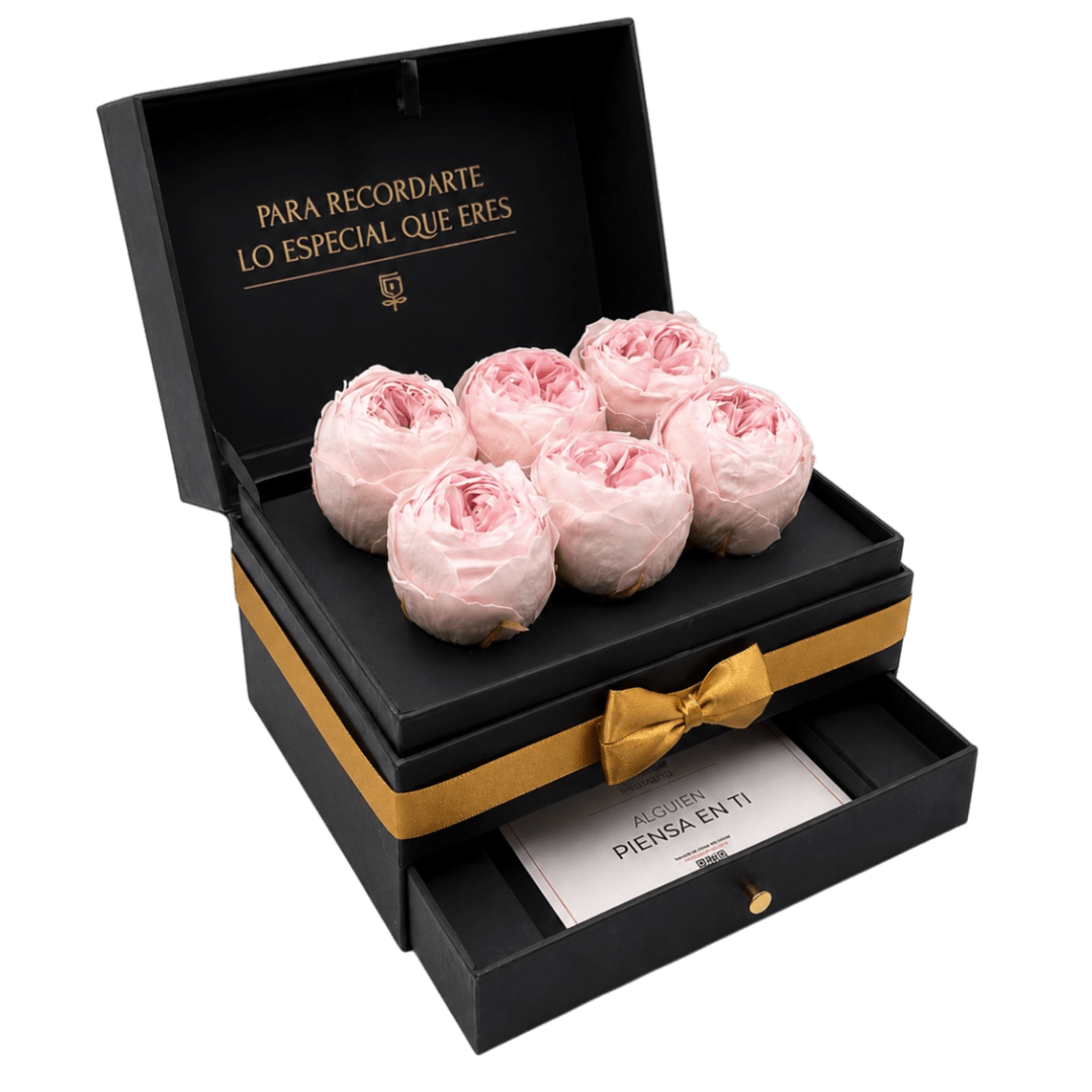 Cofret - 6 Peonias eternas en cofre - arreglo de rosas - Rosata Floral