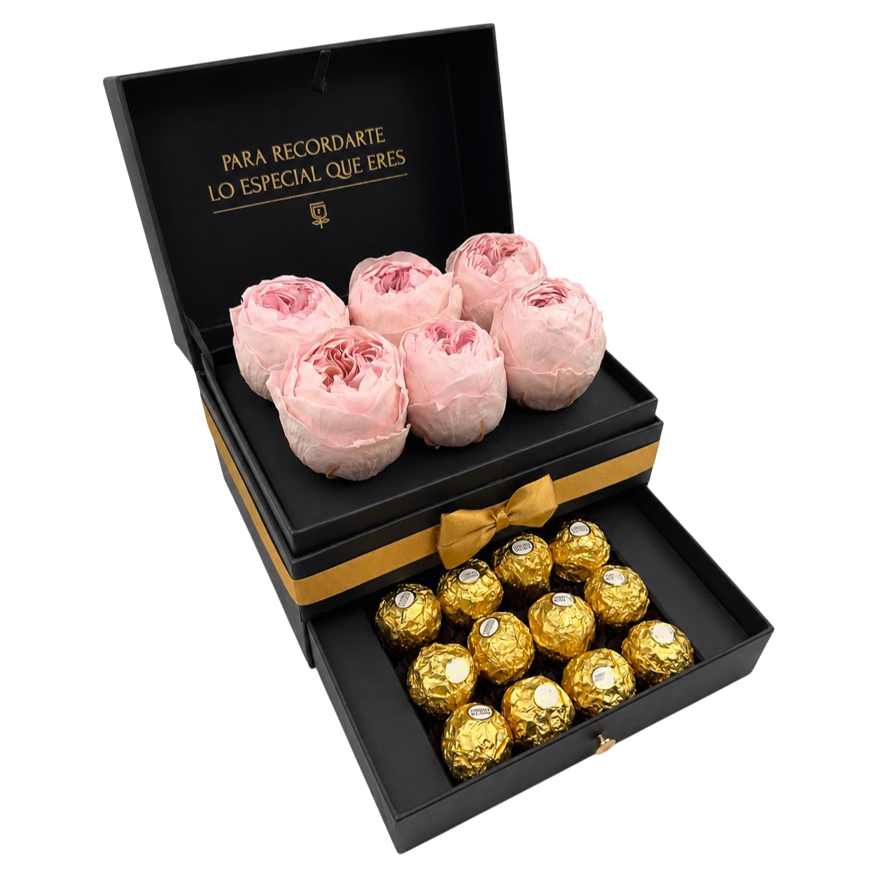 Cofret | 6 peonias con chocolates