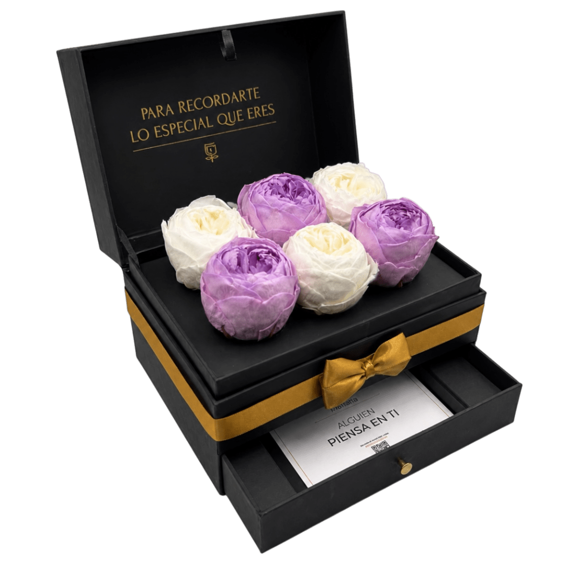 Cofret - 6 Peonias eternas en cofre - arreglo de rosas - Rosata Floral
