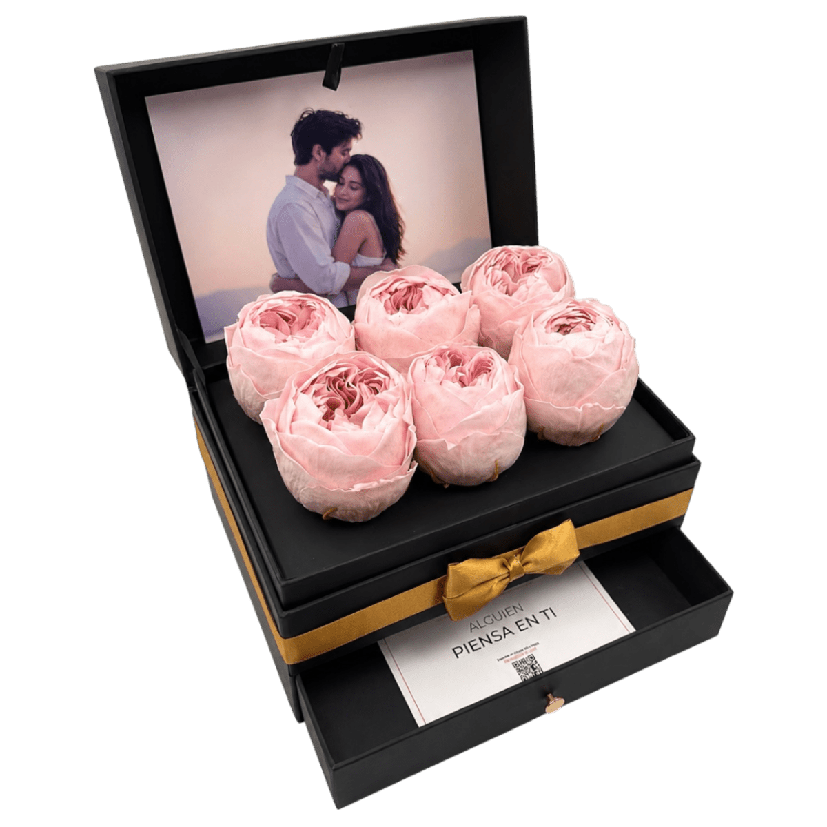 Cofret | 6 peonias con foto - arreglo de rosas - Rosata Floral