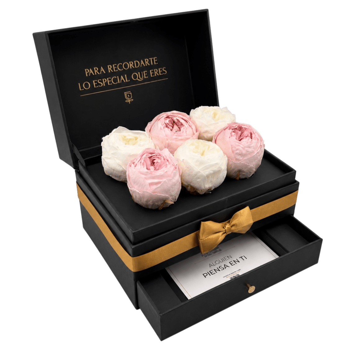 Cofret - 6 Peonias eternas en cofre - arreglo de rosas - Rosata Floral