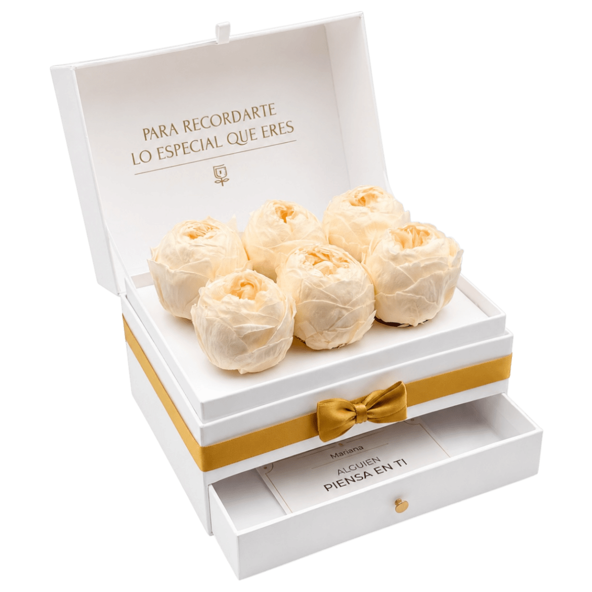 Cofret White | 6 Peonias - arreglo de rosas - Rosata Floral