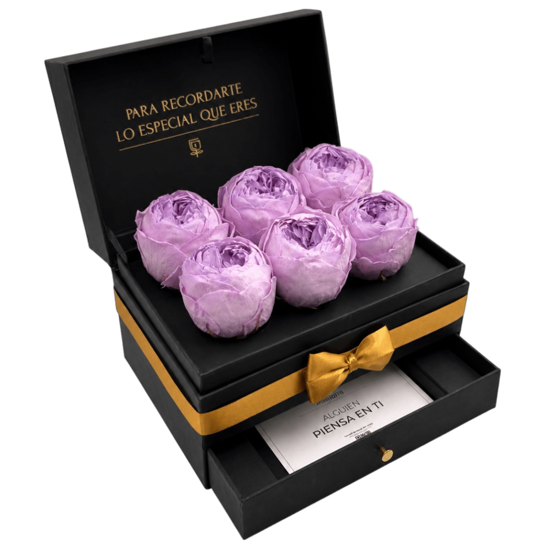 Cofret - 6 Peonias eternas en cofre - arreglo de rosas - Rosata Floral