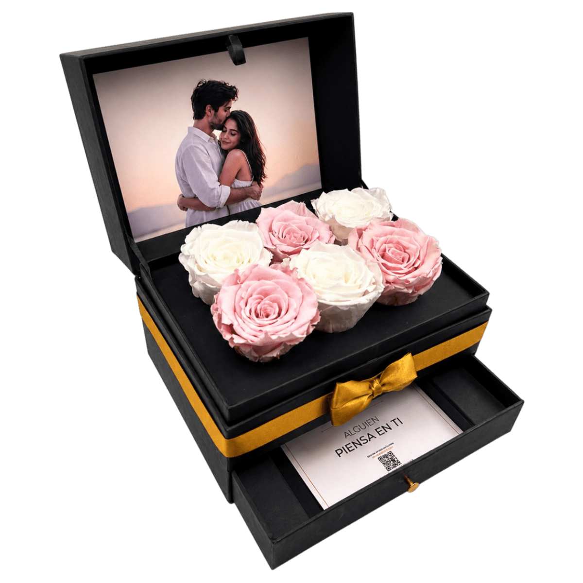 Cofret - 6 rosas eternas en cofre - arreglo de rosas - Rosata Floral