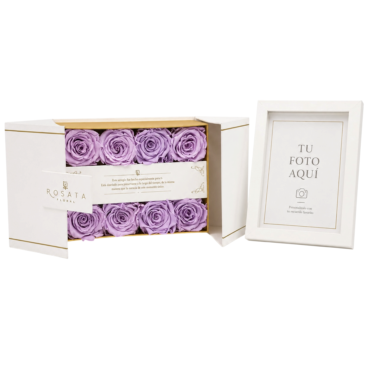 EVEROSE WHITE | 8 ROSAS CON MARCO Y FOTO