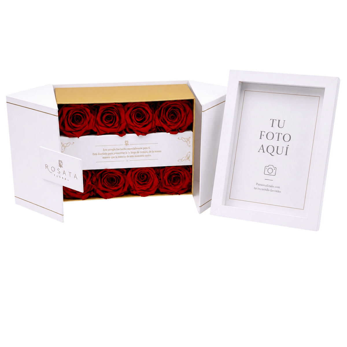EVEROSE WHITE | 8 ROSAS CON MARCO Y FOTO - arreglo de rosas - Rosata Floral