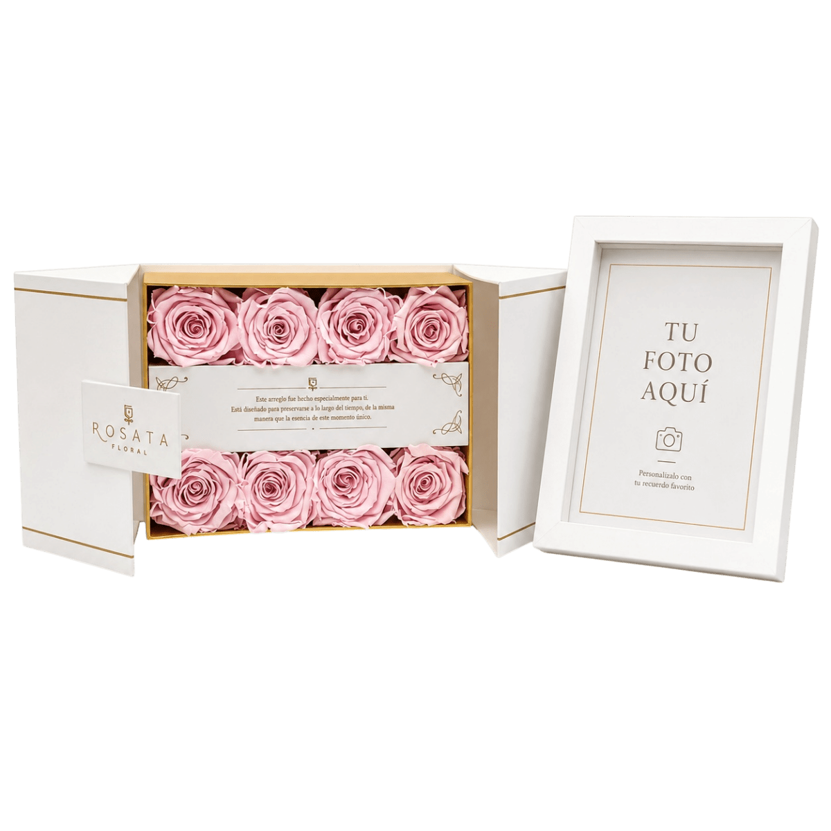 EVEROSE WHITE | 8 ROSAS CON MARCO Y FOTO - arreglo de rosas - Rosata Floral