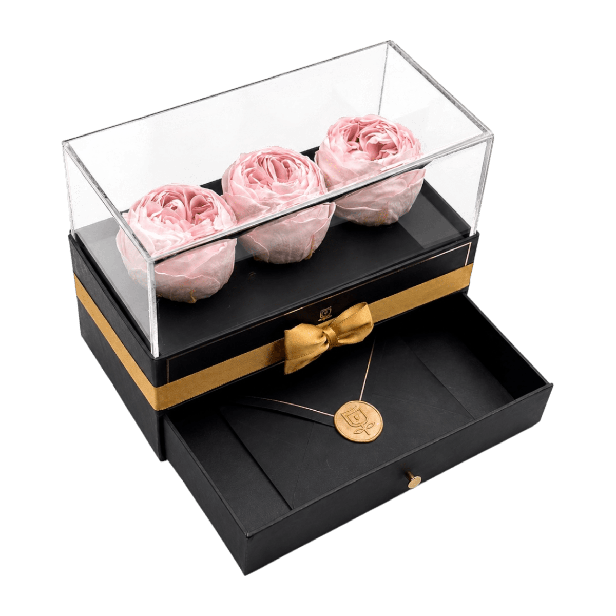 Harmonia - 3 Peonias con cajonera - arreglo de rosas - Rosata Floral