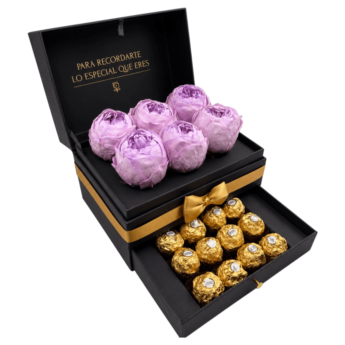 Cofret de peonias con chocolates - arreglo de rosas - Rosata Floral